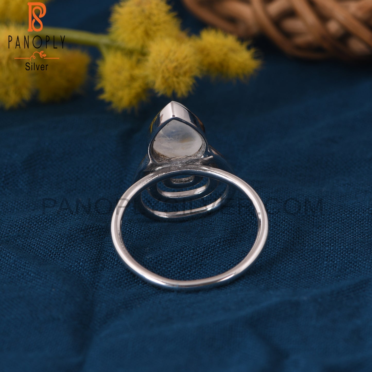 Rainbow Moonstone 925 Sterling Silver Pear Shape Ring