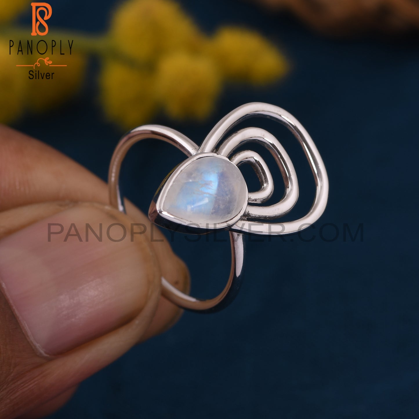 Rainbow Moonstone 925 Sterling Silver Pear Shape Ring