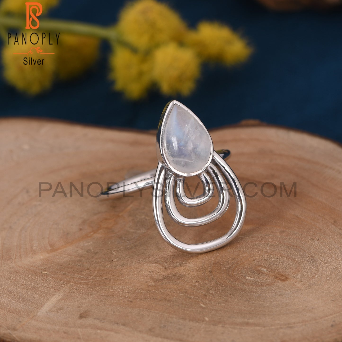 Rainbow Moonstone 925 Sterling Silver Pear Shape Ring