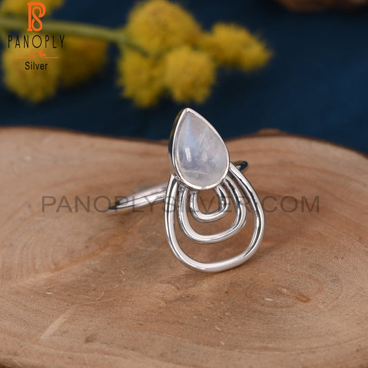 Rainbow Moonstone 925 Sterling Silver Pear Shape Ring