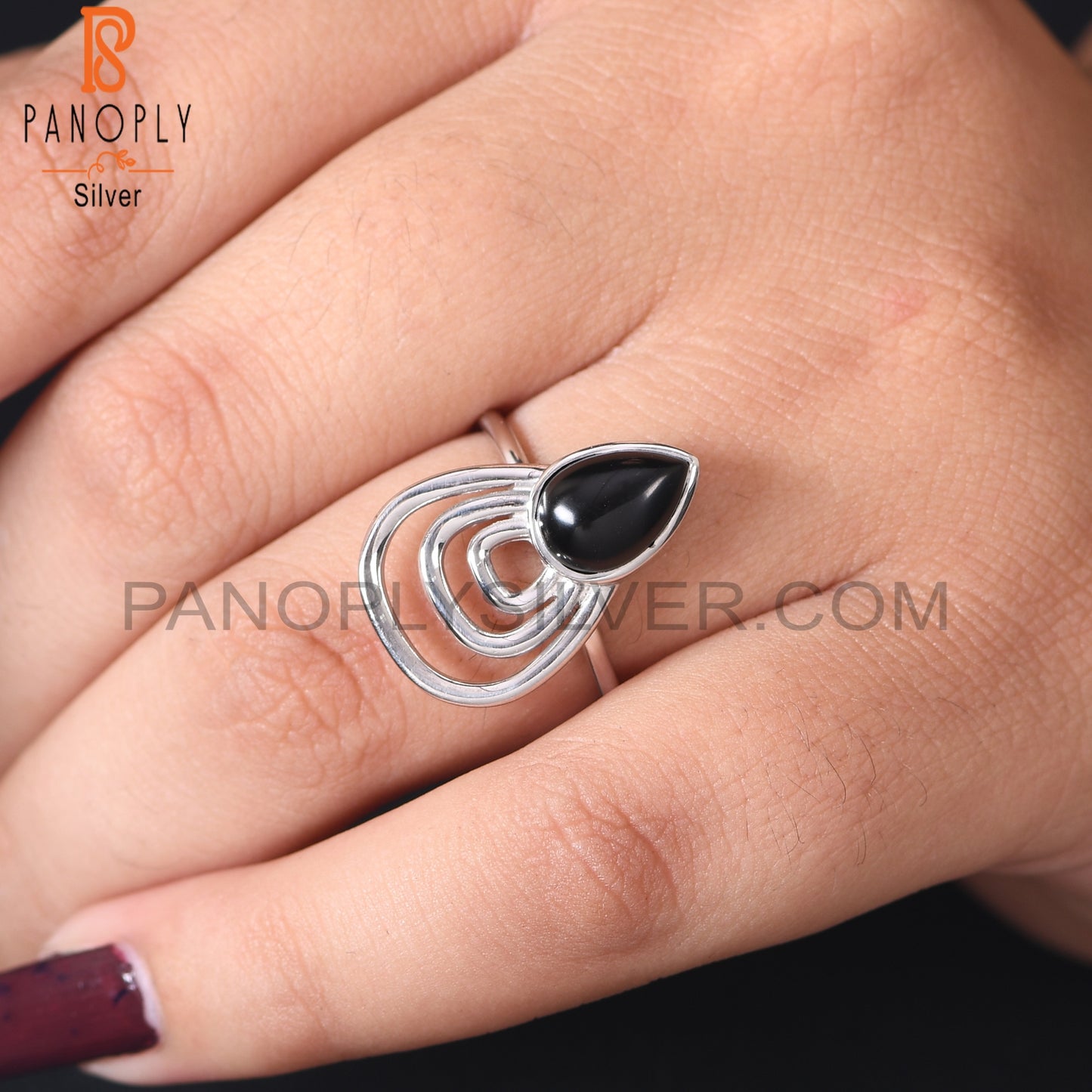 Gem Black Onyx 925 Silver White Rhoudim Custom Ring