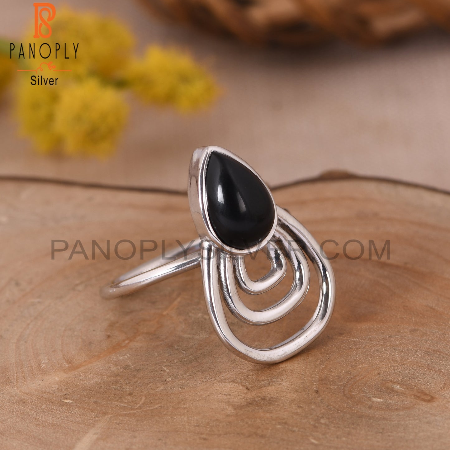 Gem Black Onyx 925 Silver White Rhoudim Custom Ring