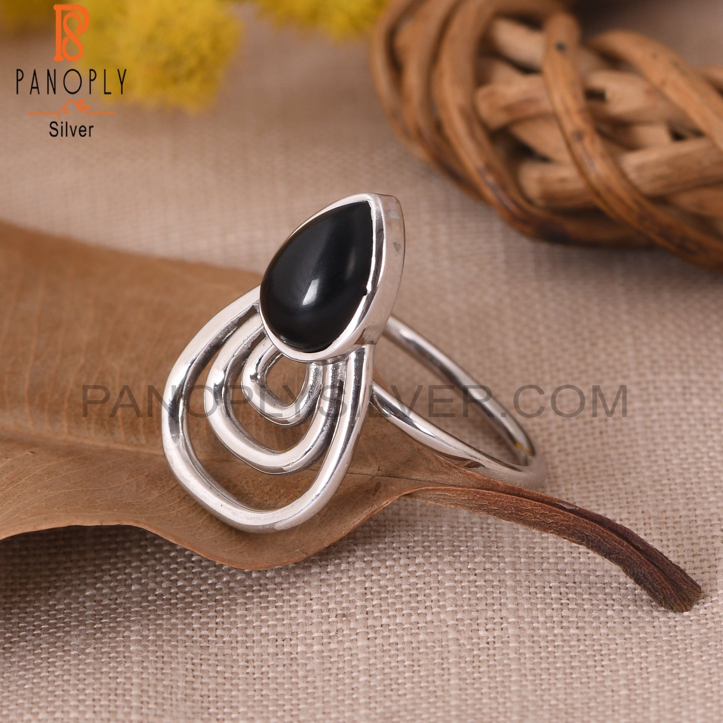 Gem Black Onyx 925 Silver White Rhoudim Custom Ring