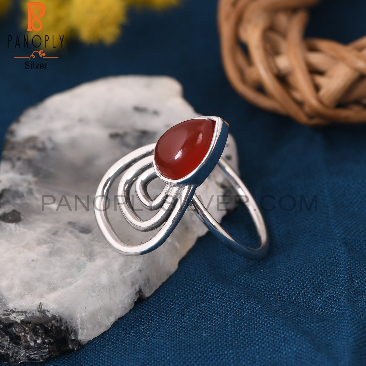 Red Onyx Gemstone 925 Silver Custom Ring Jewelry