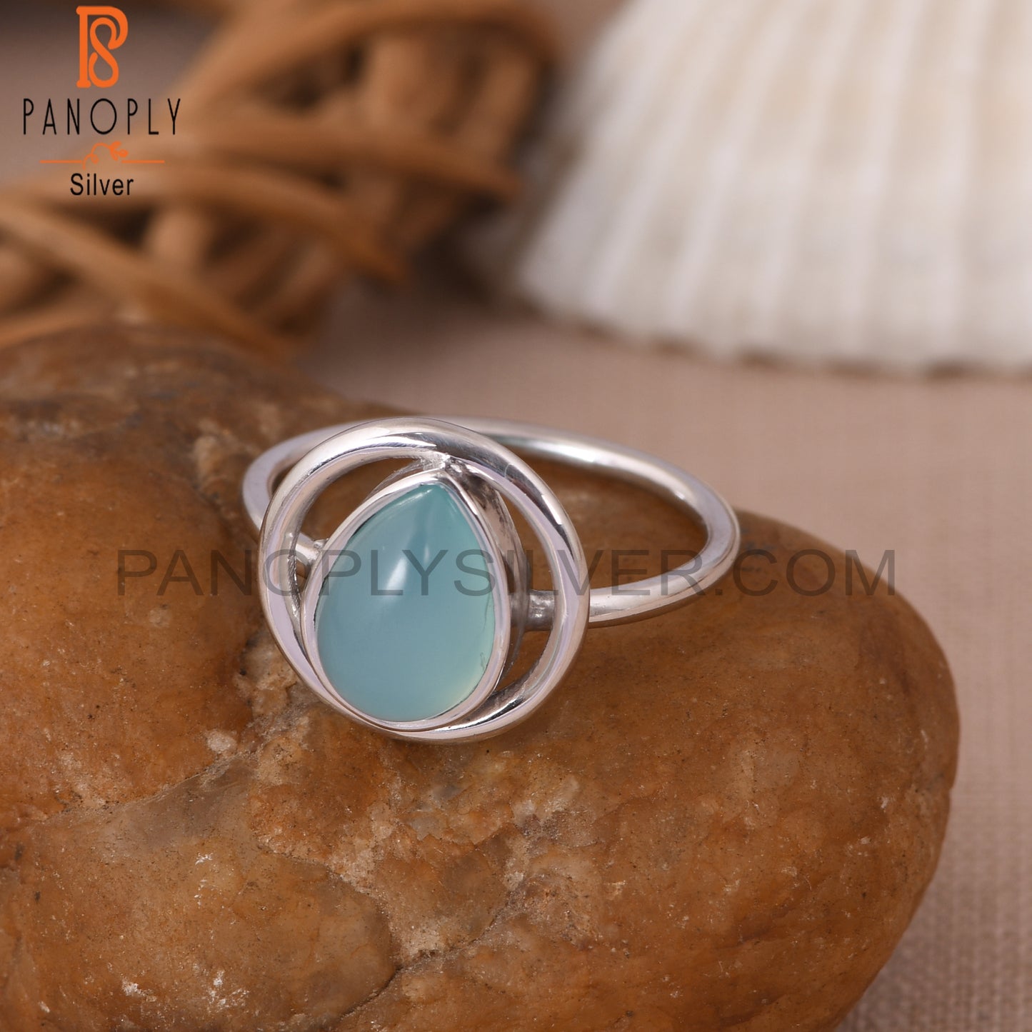 Blue Chalcedony 925 Stamp Pear Shape Engagement Ring