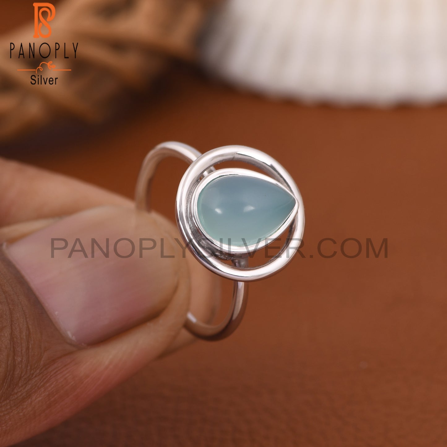 Blue Chalcedony 925 Stamp Pear Shape Engagement Ring