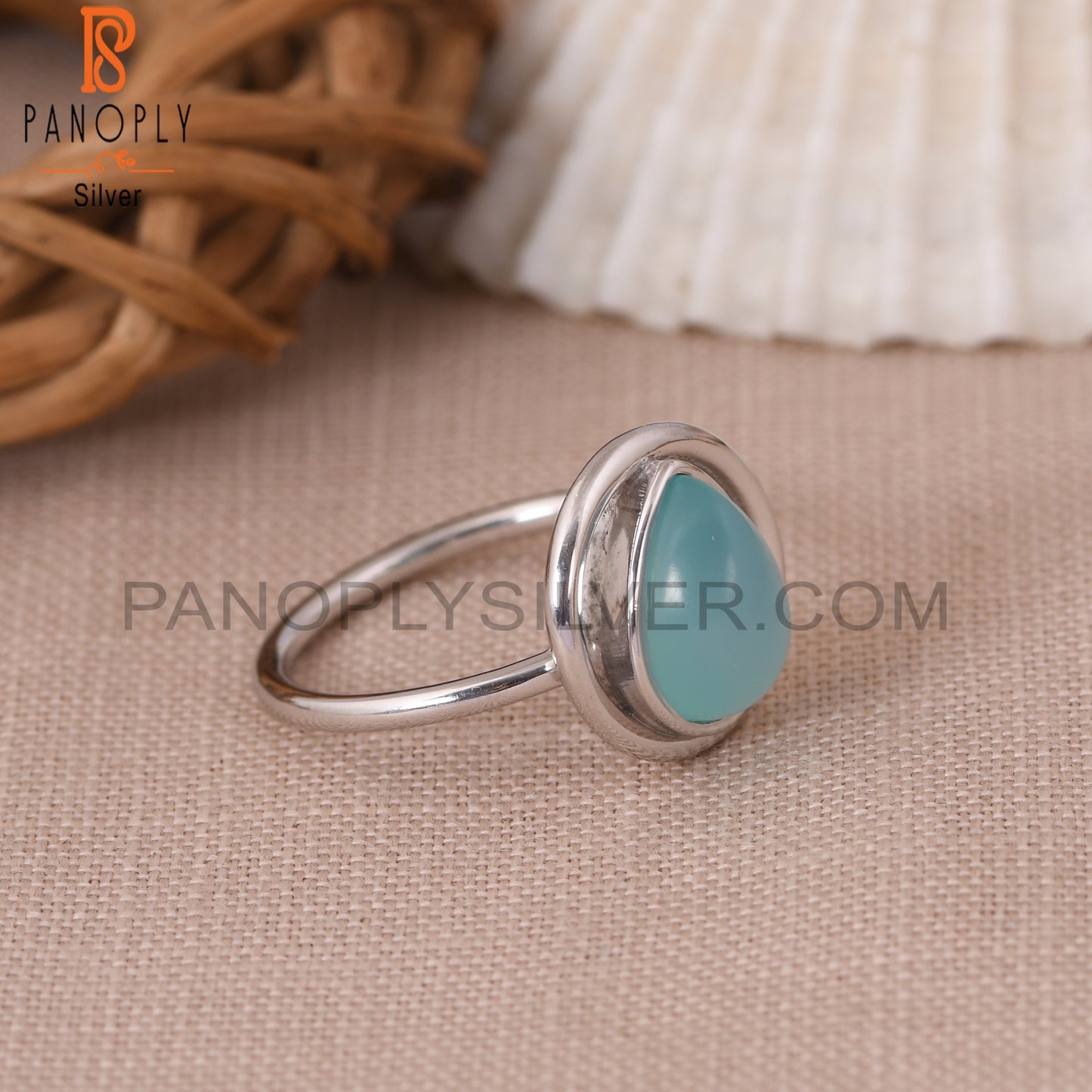 Blue Chalcedony 925 Stamp Pear Shape Engagement Ring