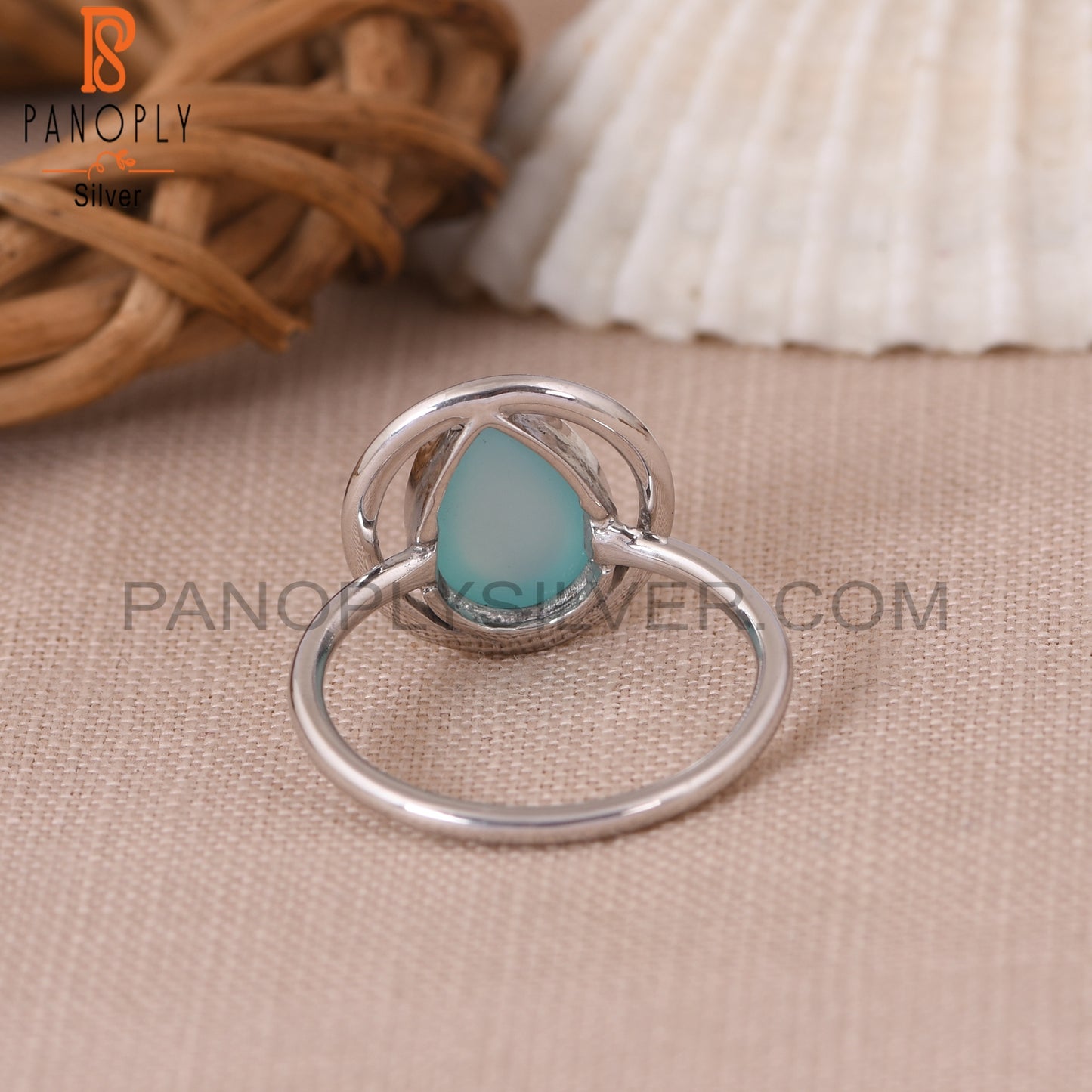 Blue Chalcedony 925 Stamp Pear Shape Engagement Ring