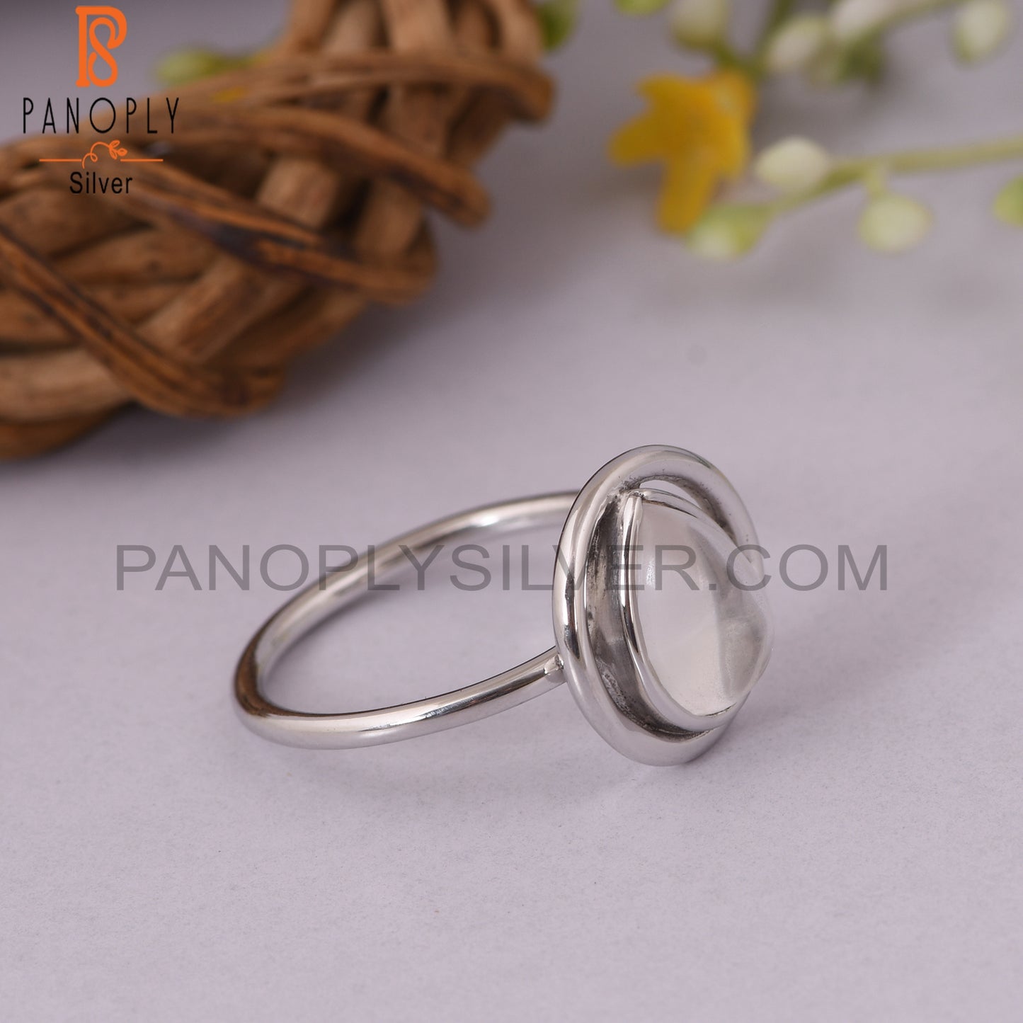 Pure 925 Sterling silver Crystal Quartz Gem White Ring