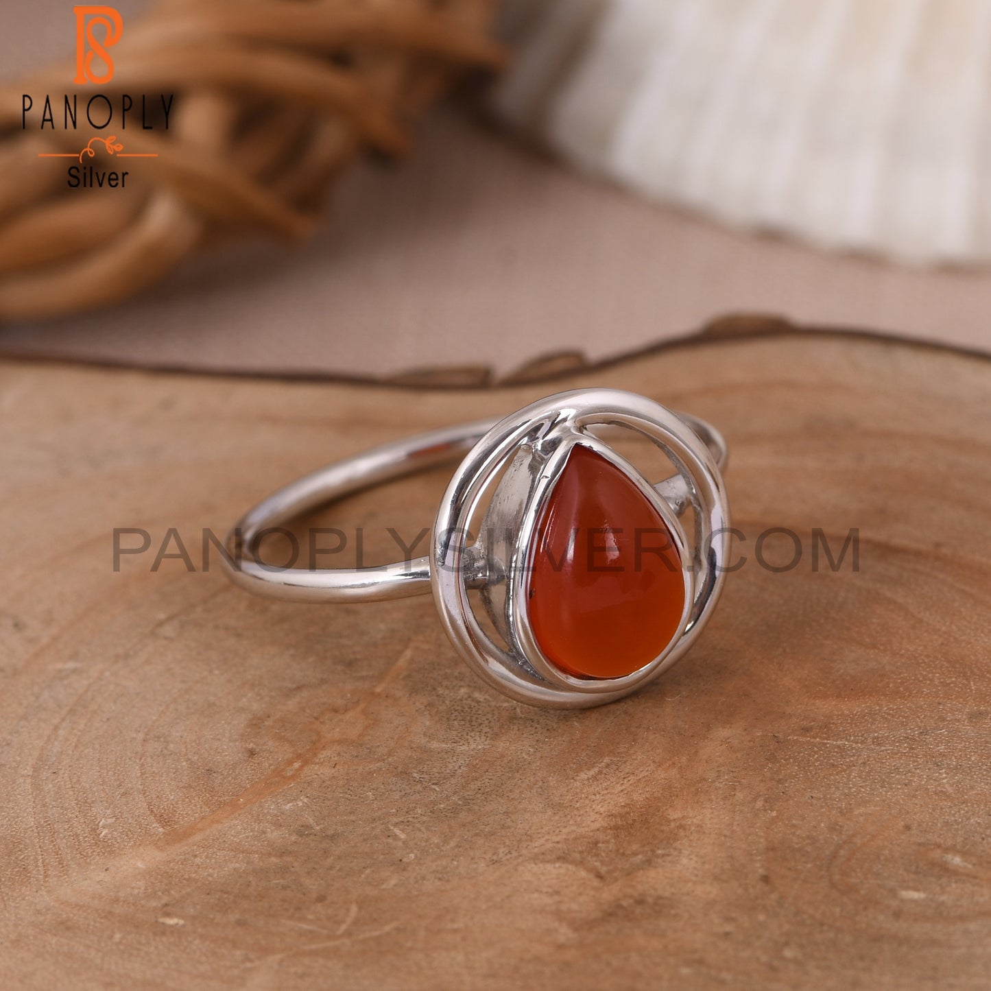 Carnelian Chalcedony 925 Stamp Silver Handmade Orange Ring