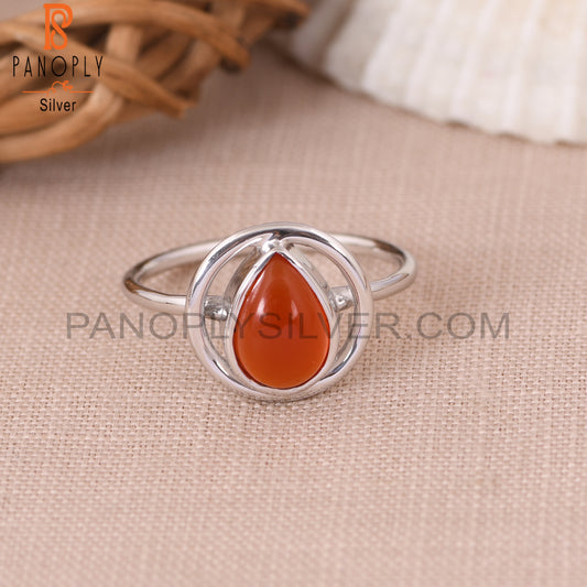 Carnelian Chalcedony 925 Stamp Silver Handmade Orange Ring