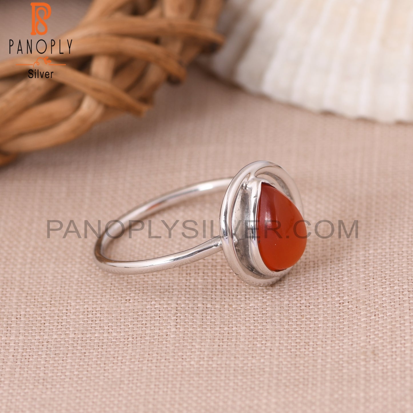 Carnelian Chalcedony 925 Stamp Silver Handmade Orange Ring