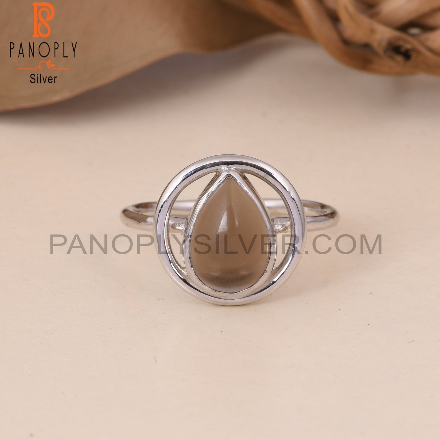 Smoky Quartz Gem 925 Silver Handmade Pear Ring