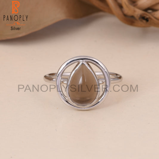 Smoky Quartz Gem 925 Silver Handmade Pear Ring