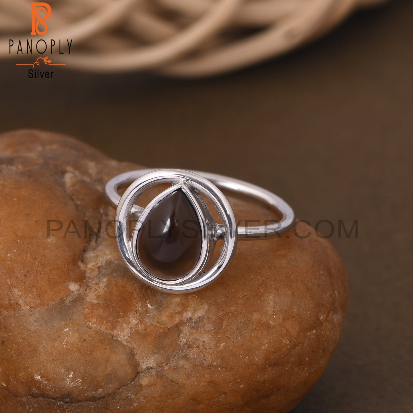 Smoky Quartz Gem 925 Silver Handmade Pear Ring