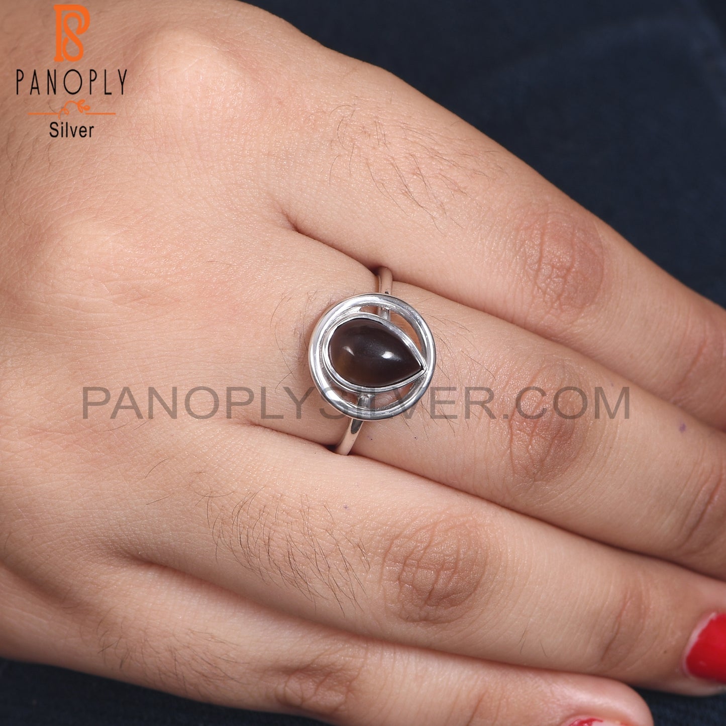 Smoky Quartz Gem 925 Silver Handmade Pear Ring