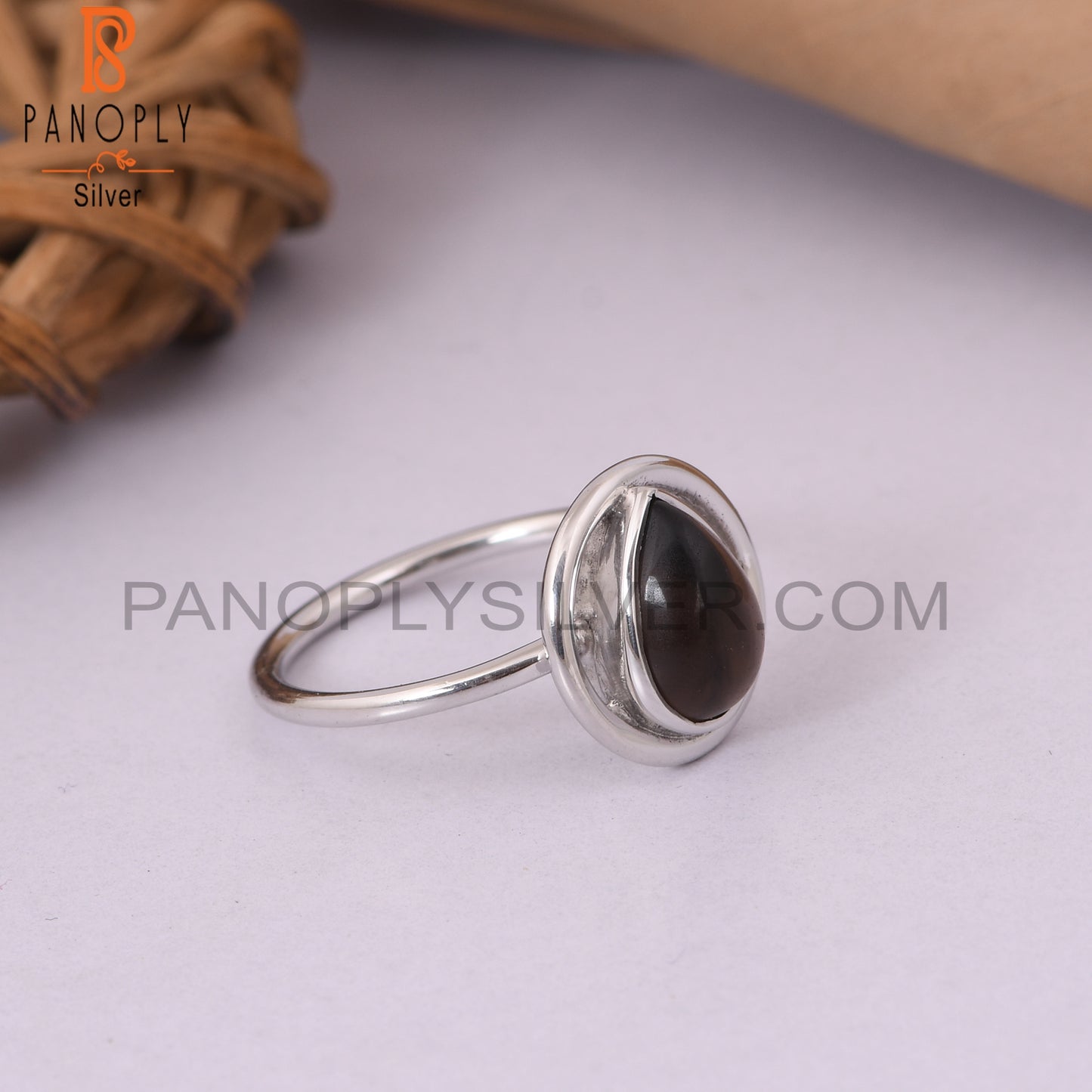 Smoky Quartz Gem 925 Silver Handmade Pear Ring