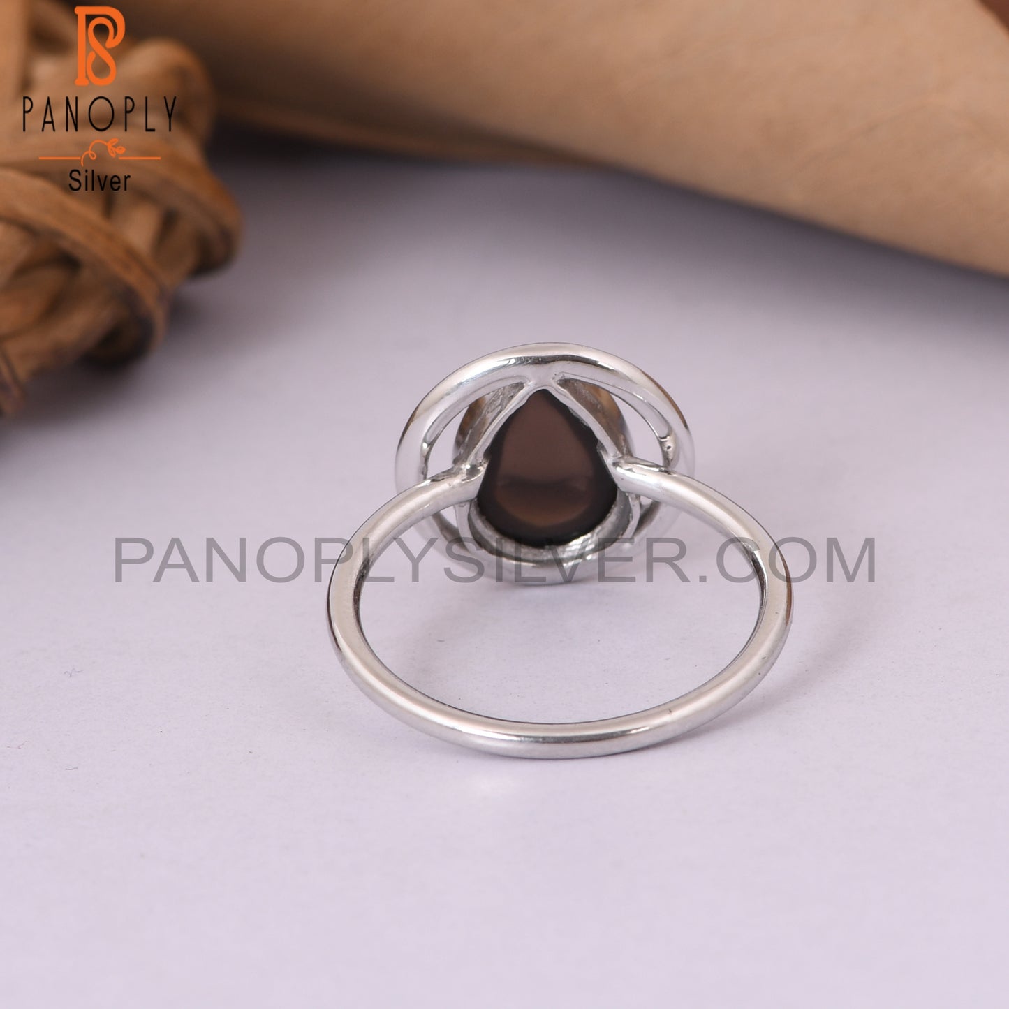 Smoky Quartz Gem 925 Silver Handmade Pear Ring