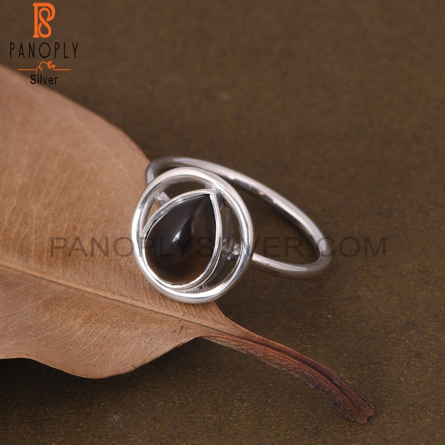Smoky Quartz Gem 925 Silver Handmade Pear Ring