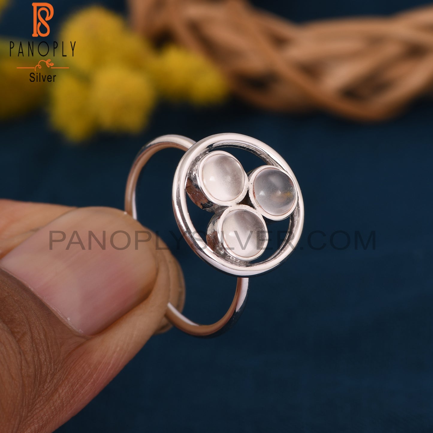 Bezel Set Crystal Quartz 925 Sterling Silver Chakra Rings