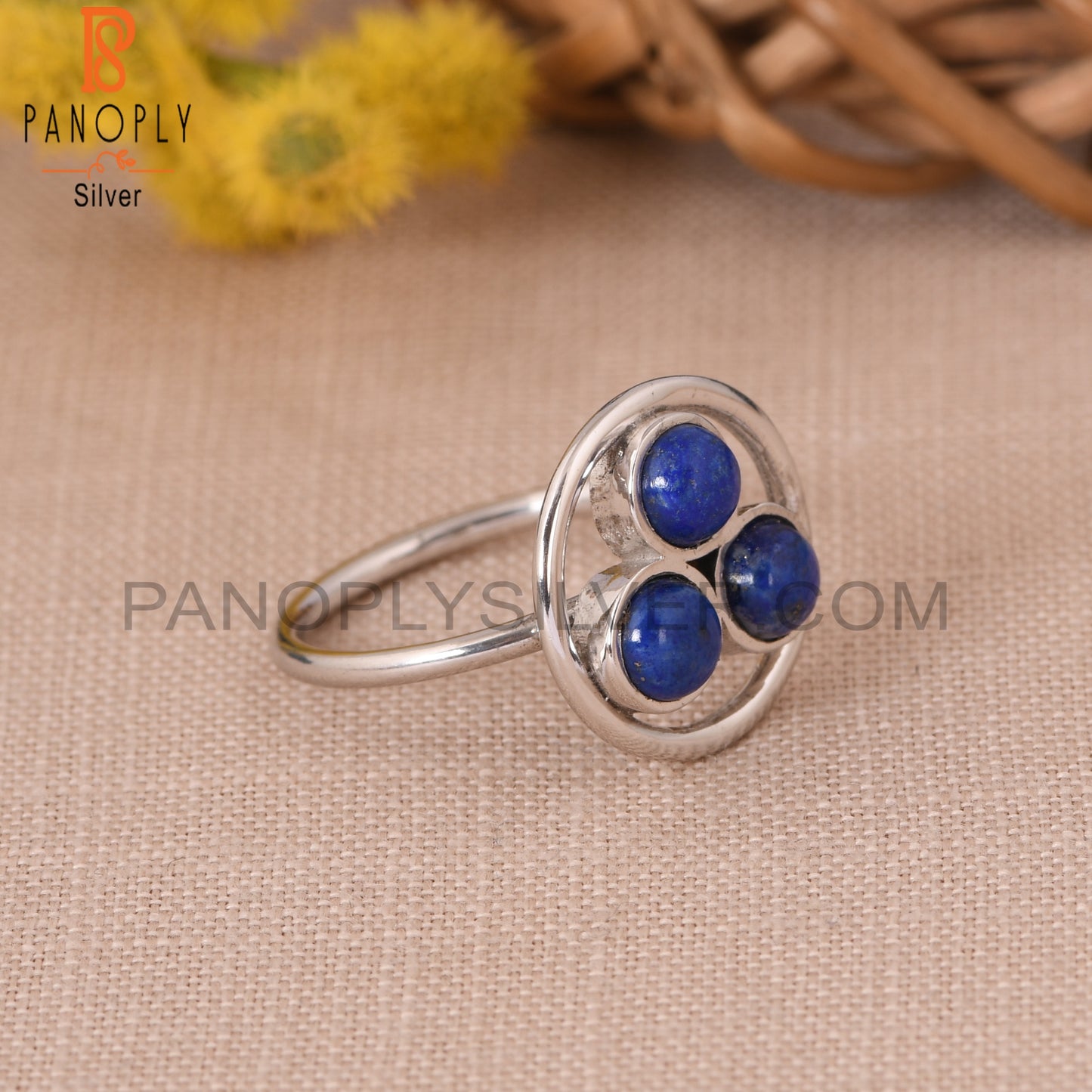 Tree Stone Lapis Lazuli 925 Silver Circle Rings