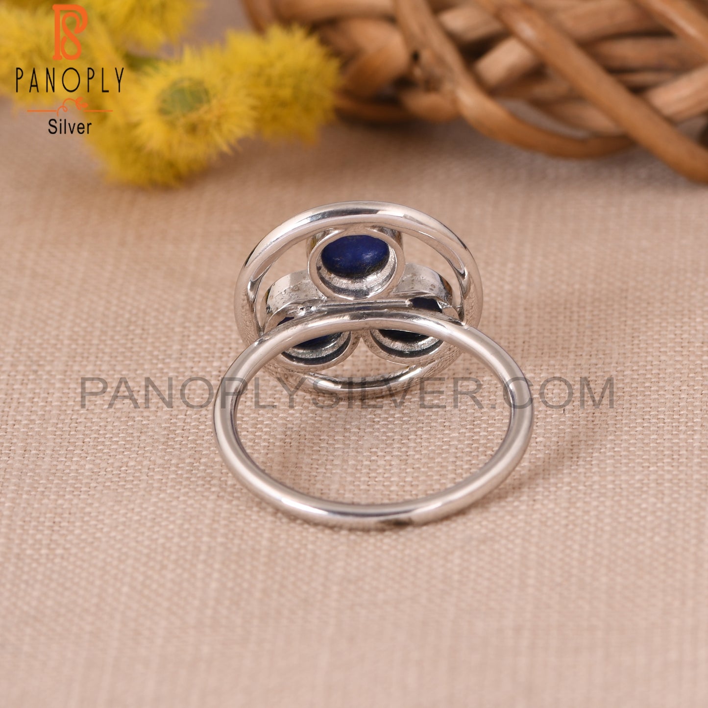 Tree Stone Lapis Lazuli 925 Silver Circle Rings