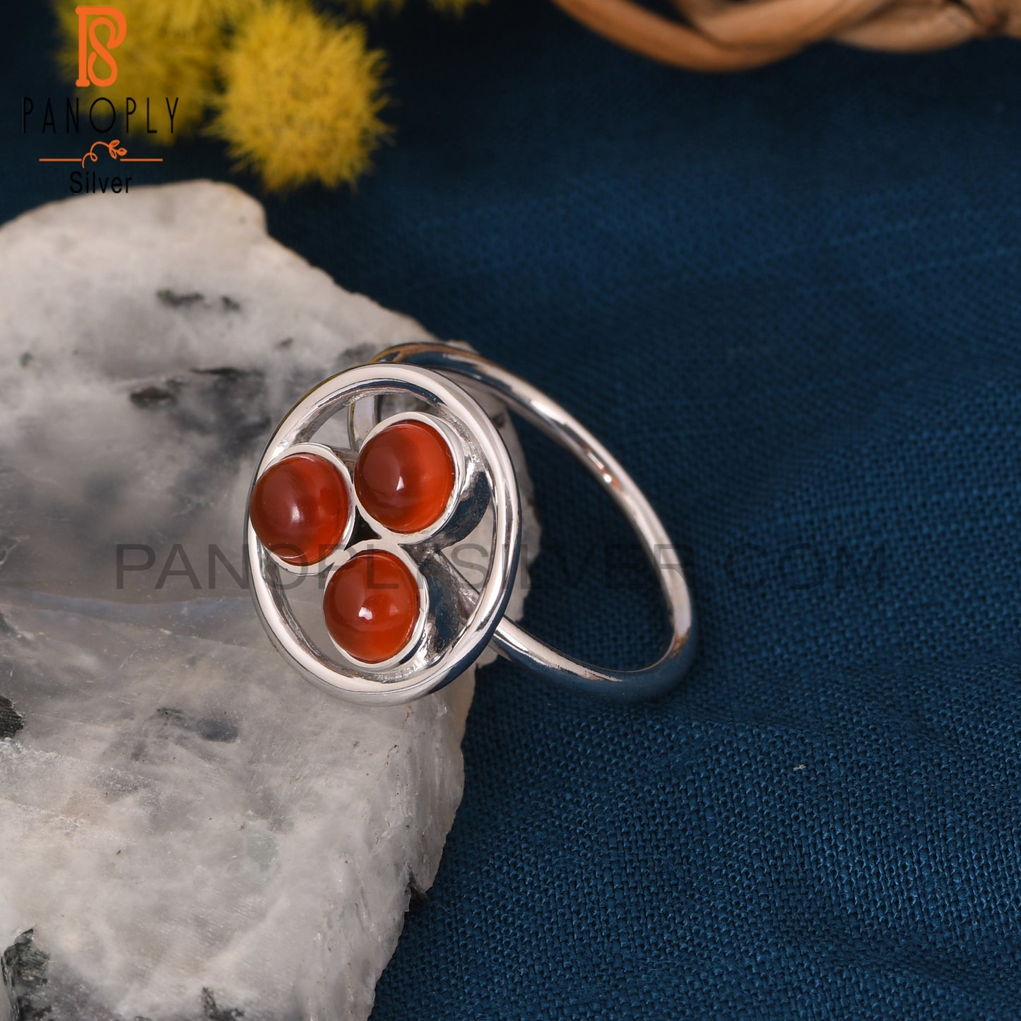 Carnelian Chalcedony Handmade 925 Silver Round Shape Rings