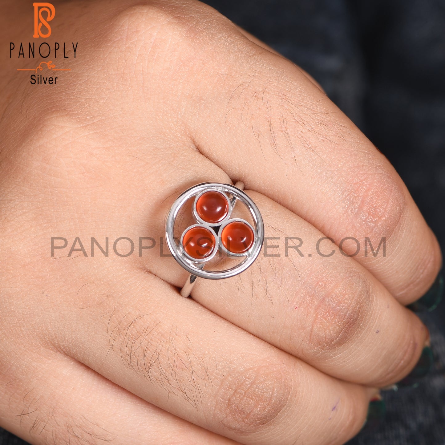 Carnelian Chalcedony Handmade 925 Silver Round Shape Rings