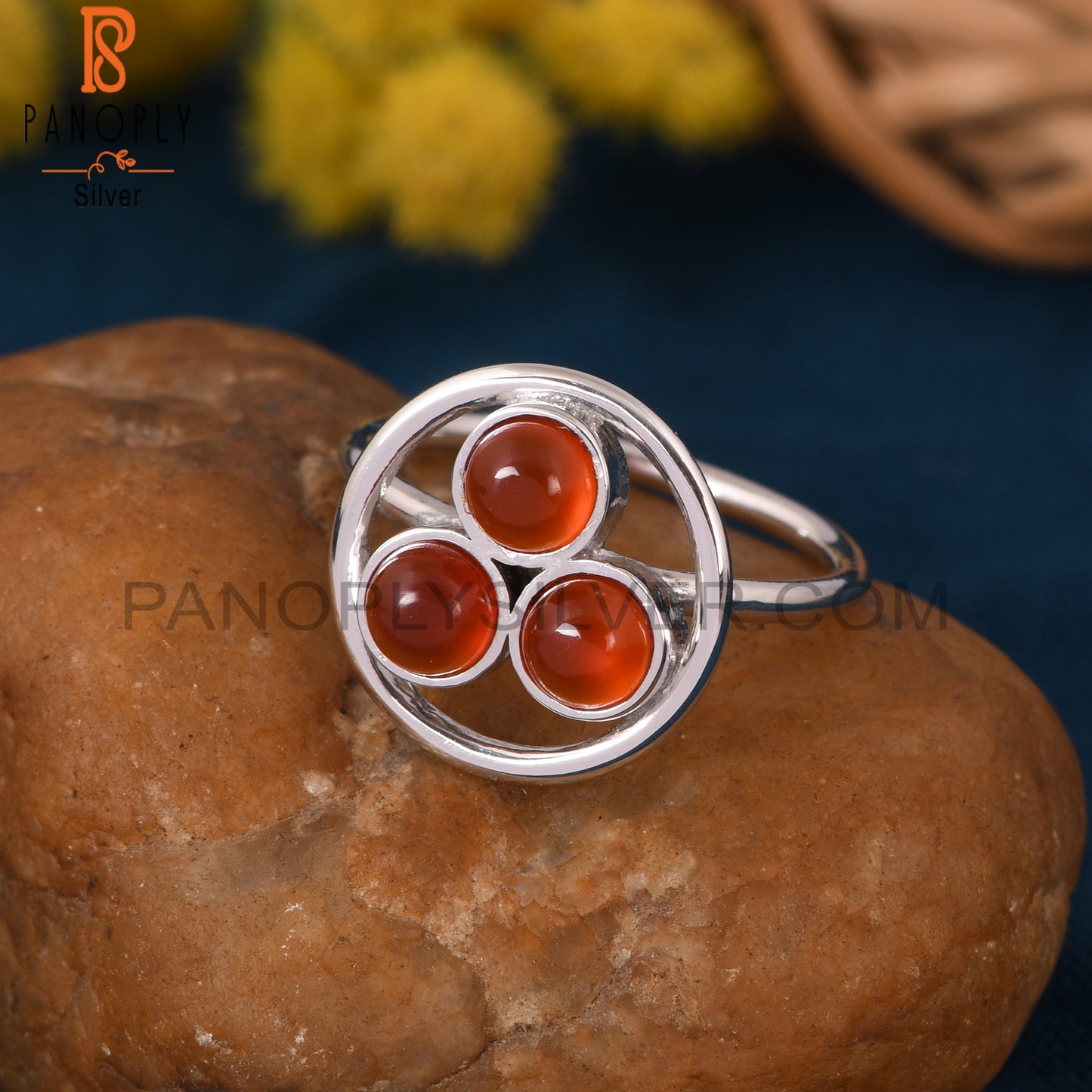 Carnelian Chalcedony Handmade 925 Silver Round Shape Rings