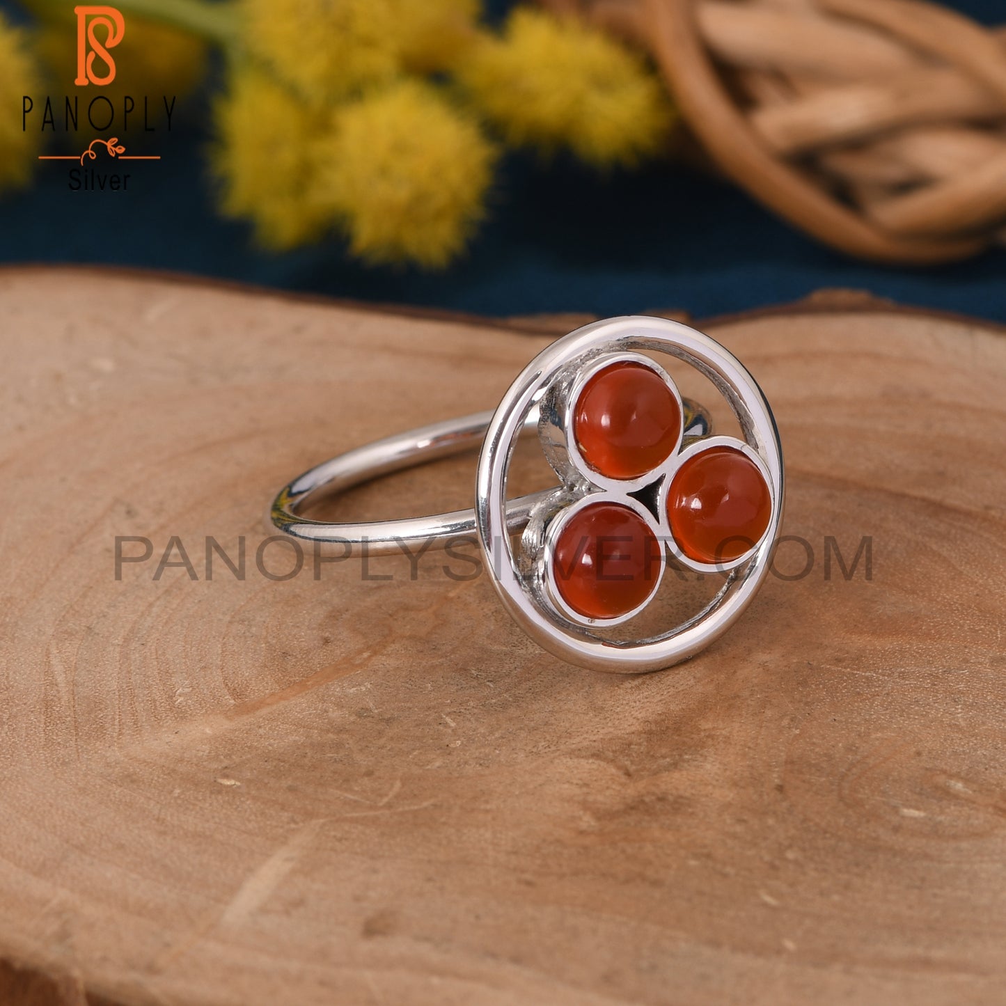 Carnelian Chalcedony Handmade 925 Silver Round Shape Rings