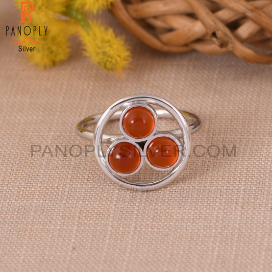 Carnelian Chalcedony Handmade 925 Silver Round Shape Rings
