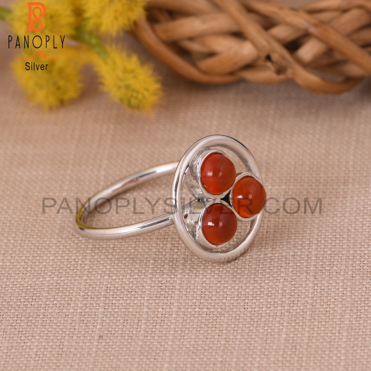 Carnelian Chalcedony Handmade 925 Silver Round Shape Rings