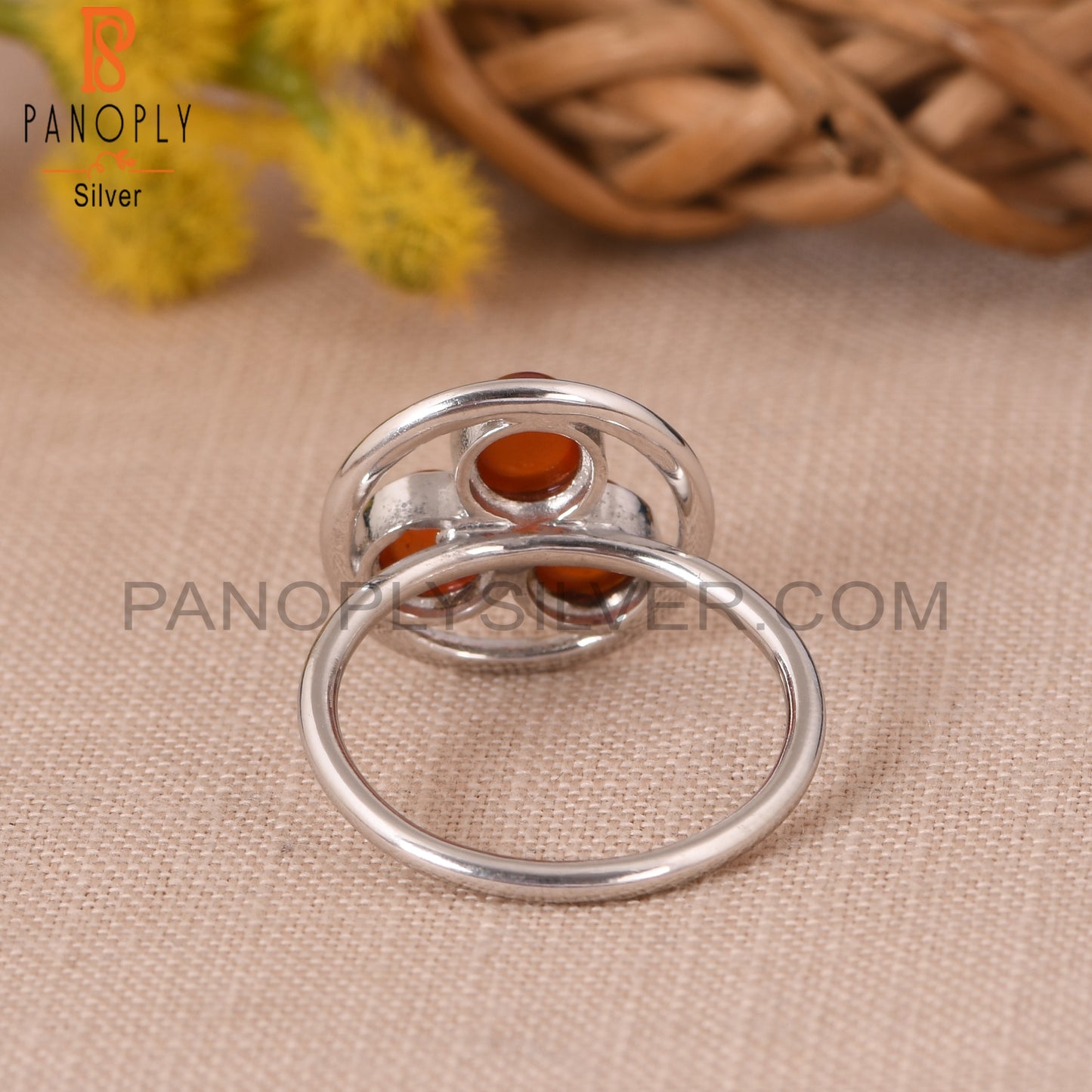 Carnelian Chalcedony Handmade 925 Silver Round Shape Rings