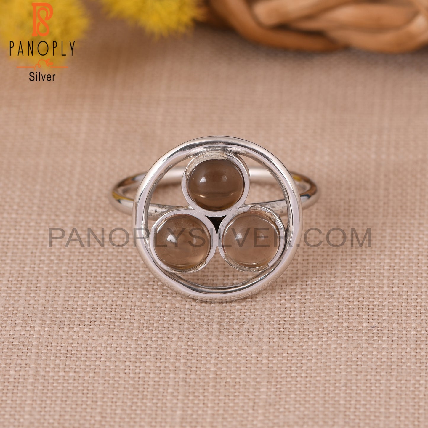 Natural Handmade Smoky Quartz Round Shape Rings