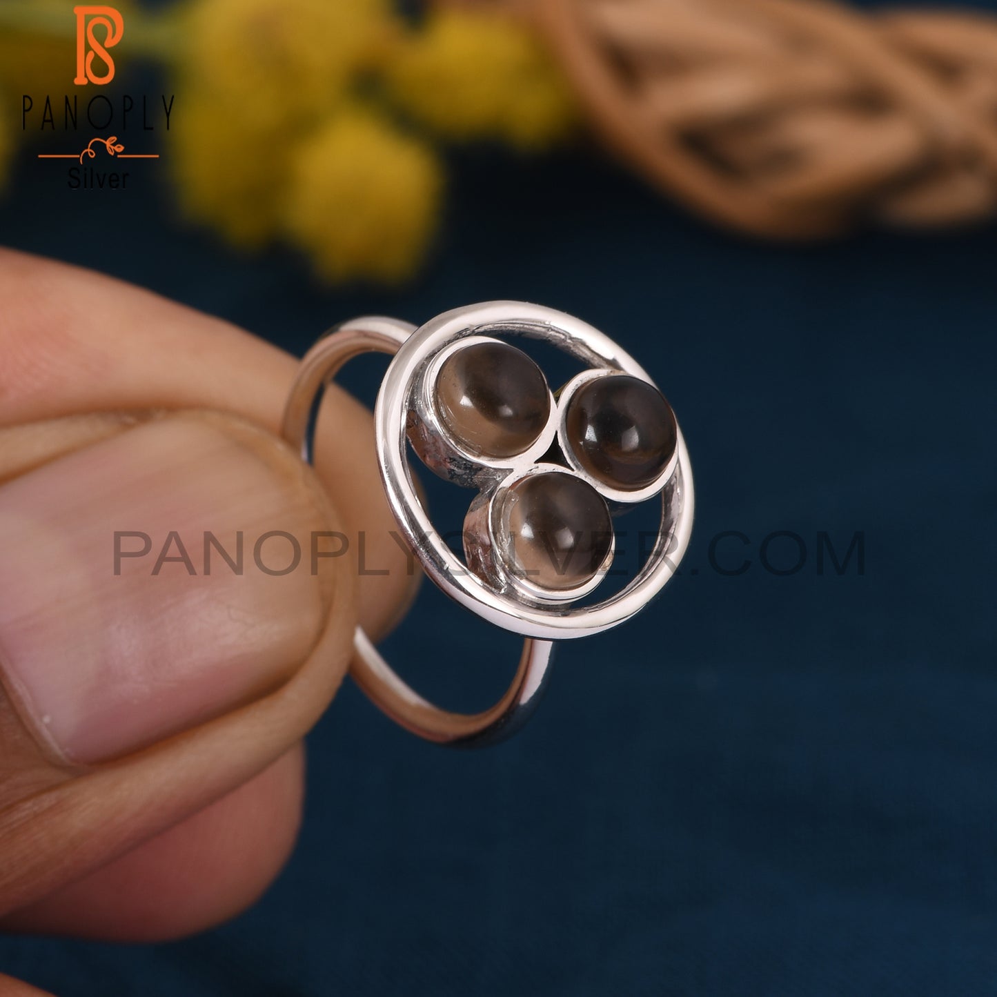 Natural Handmade Smoky Quartz Round Shape Rings