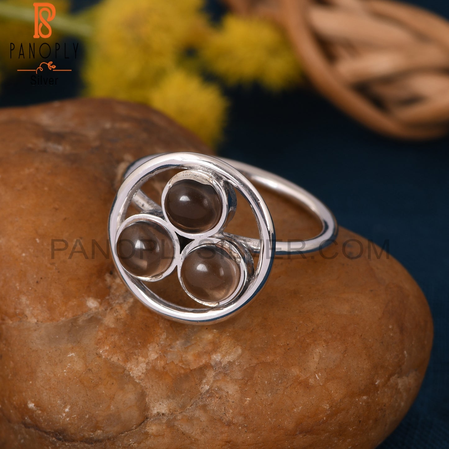 Natural Handmade Smoky Quartz Round Shape Rings