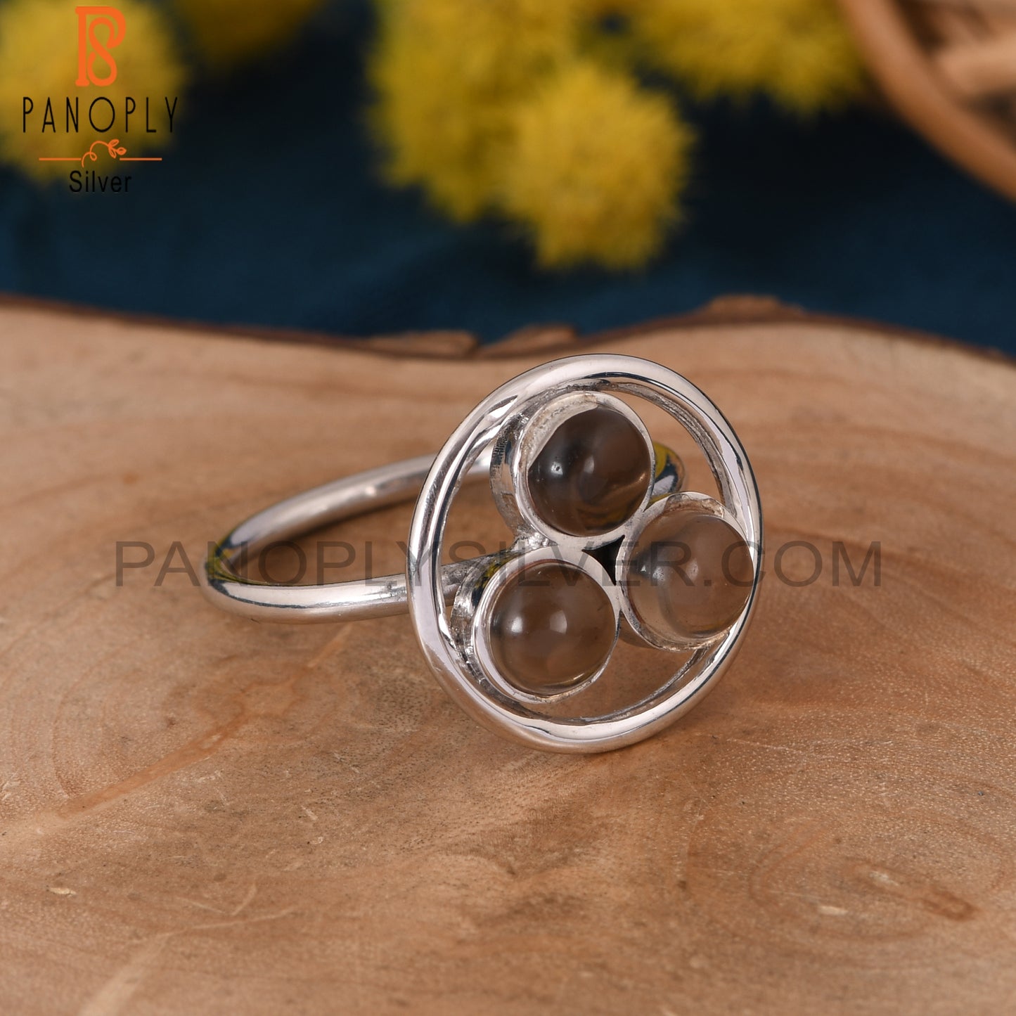 Natural Handmade Smoky Quartz Round Shape Rings