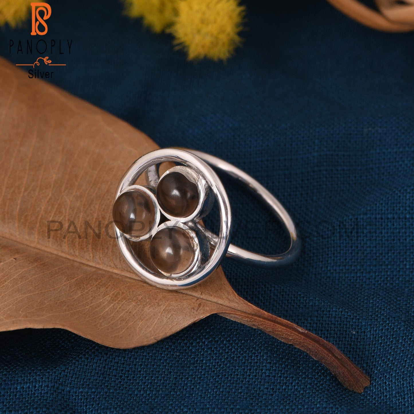 Natural Handmade Smoky Quartz Round Shape Rings