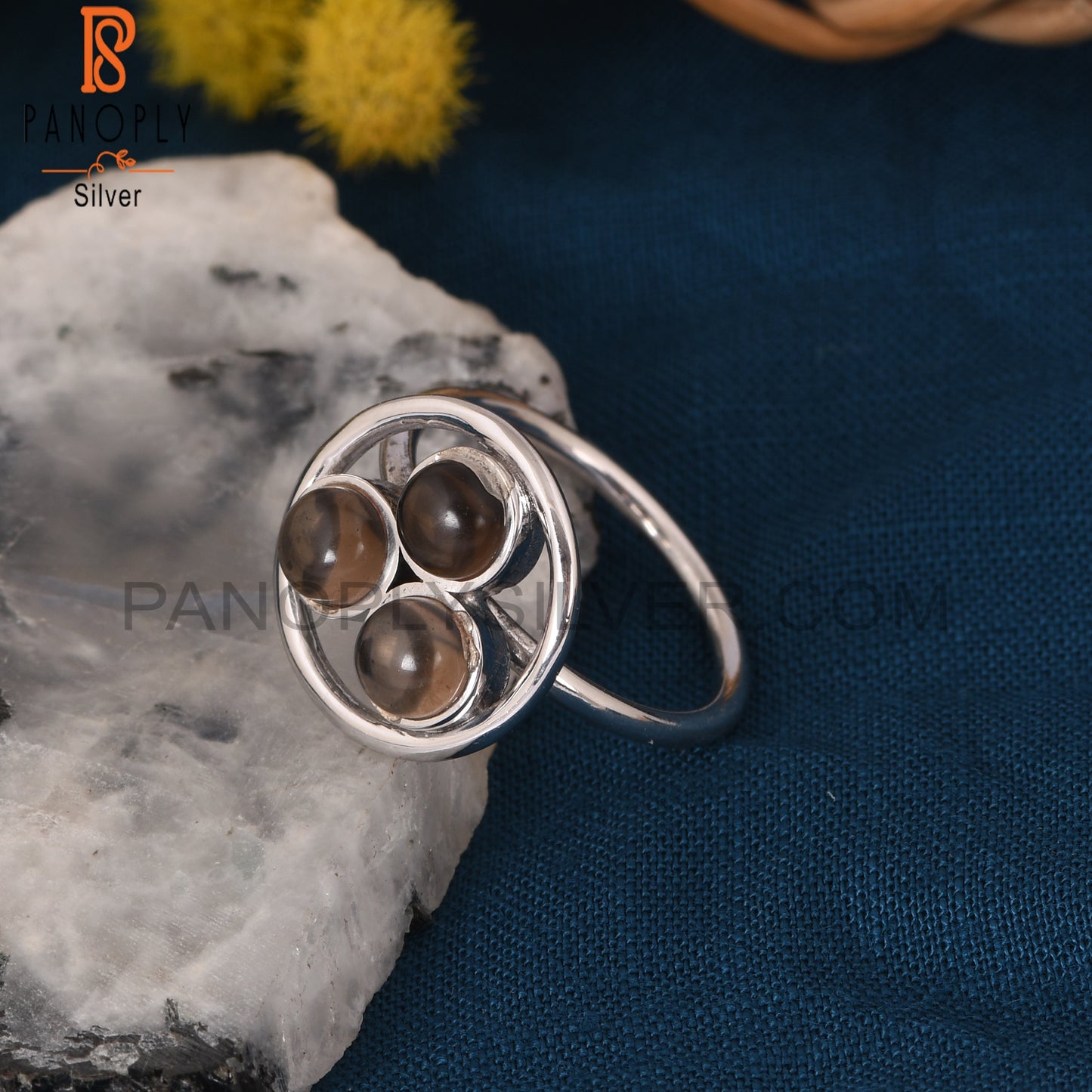 Natural Handmade Smoky Quartz Round Shape Rings