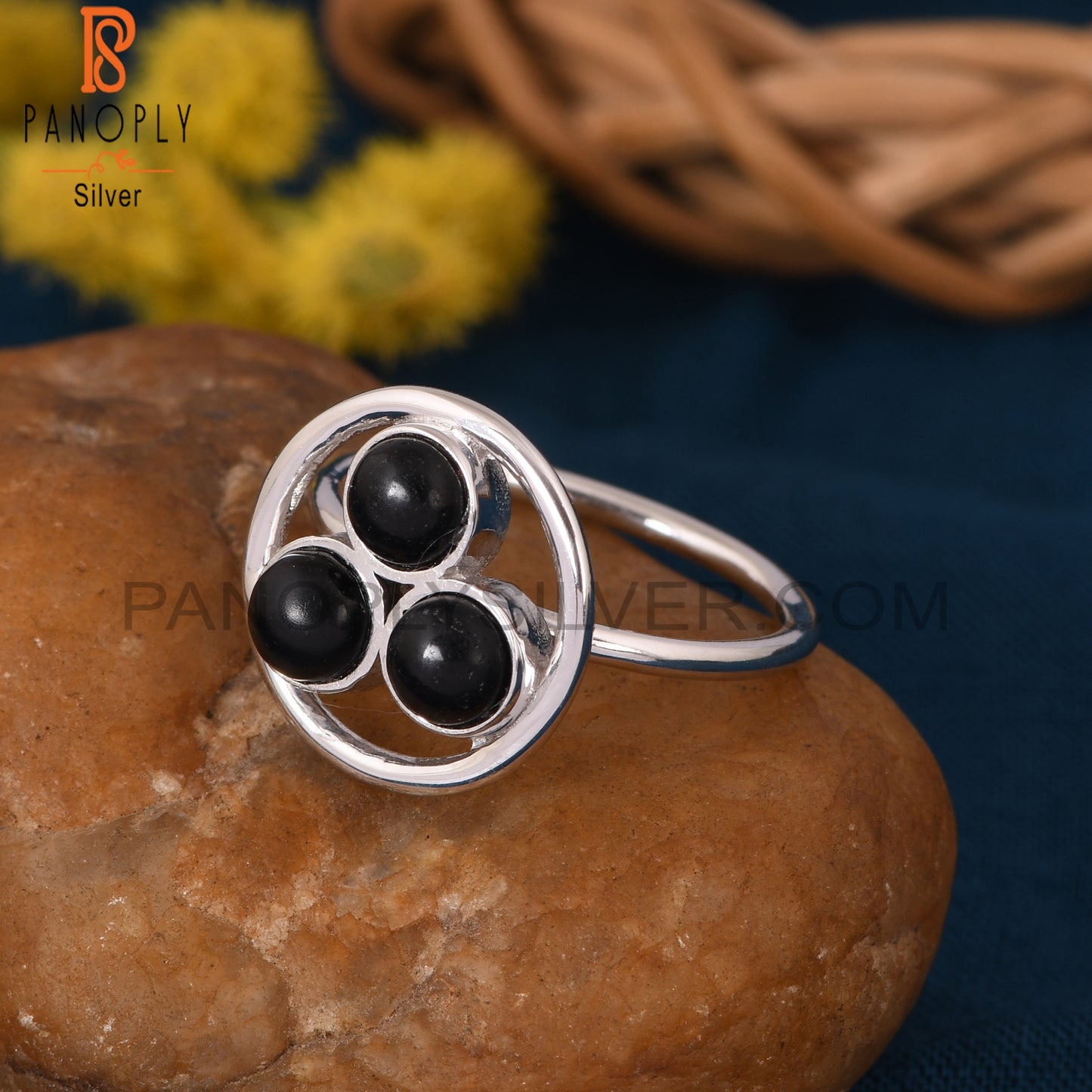 Black Onyx Handmade 925 Silver Circle Cocktail Rings