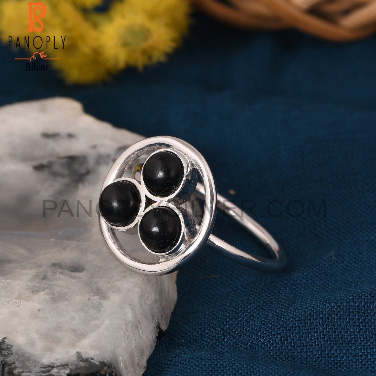 Black Onyx Handmade 925 Silver Circle Cocktail Rings