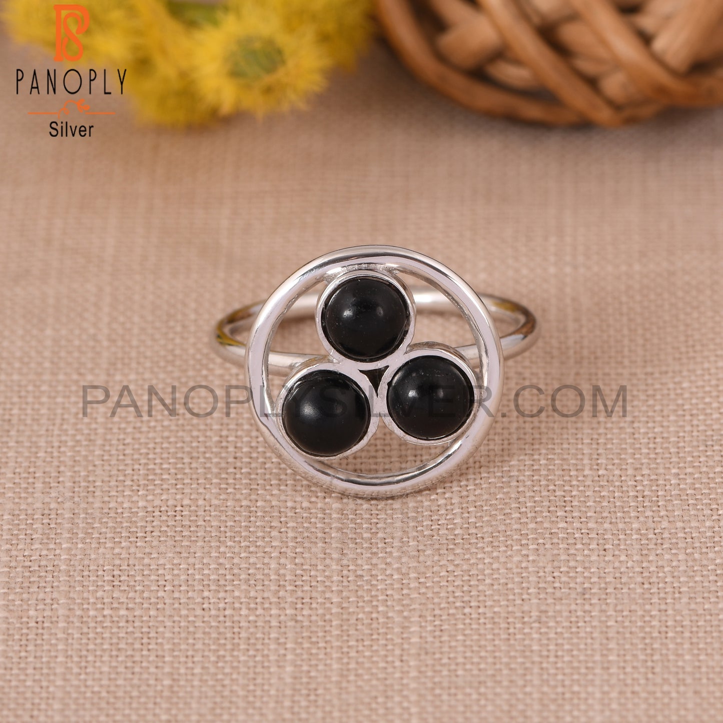 Black Onyx Handmade 925 Silver Circle Cocktail Rings