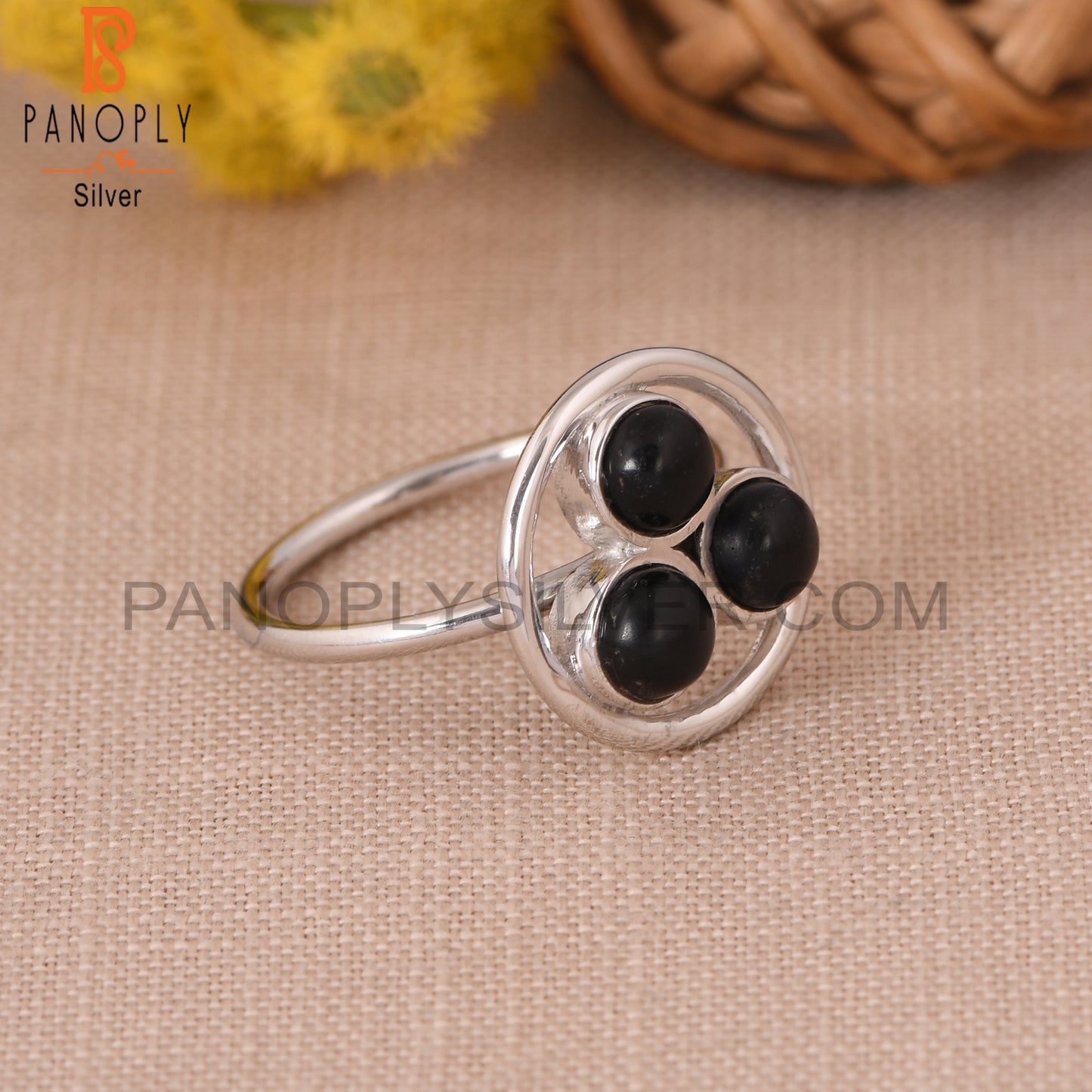 Black Onyx Handmade 925 Silver Circle Cocktail Rings