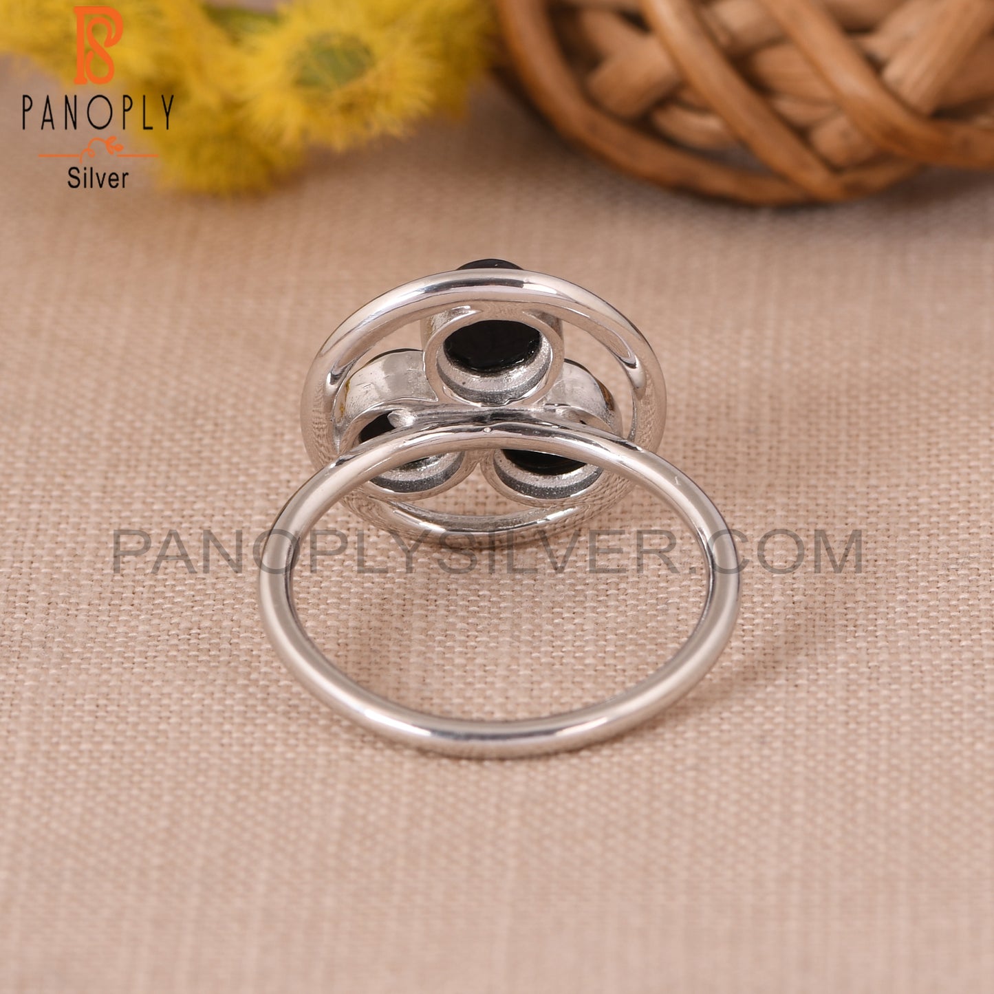 Black Onyx Handmade 925 Silver Circle Cocktail Rings