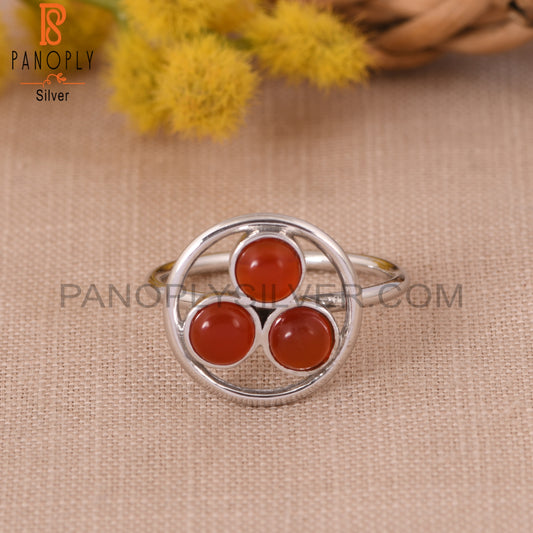 Red Onyx White Rhodium Plating Round Shape Rings