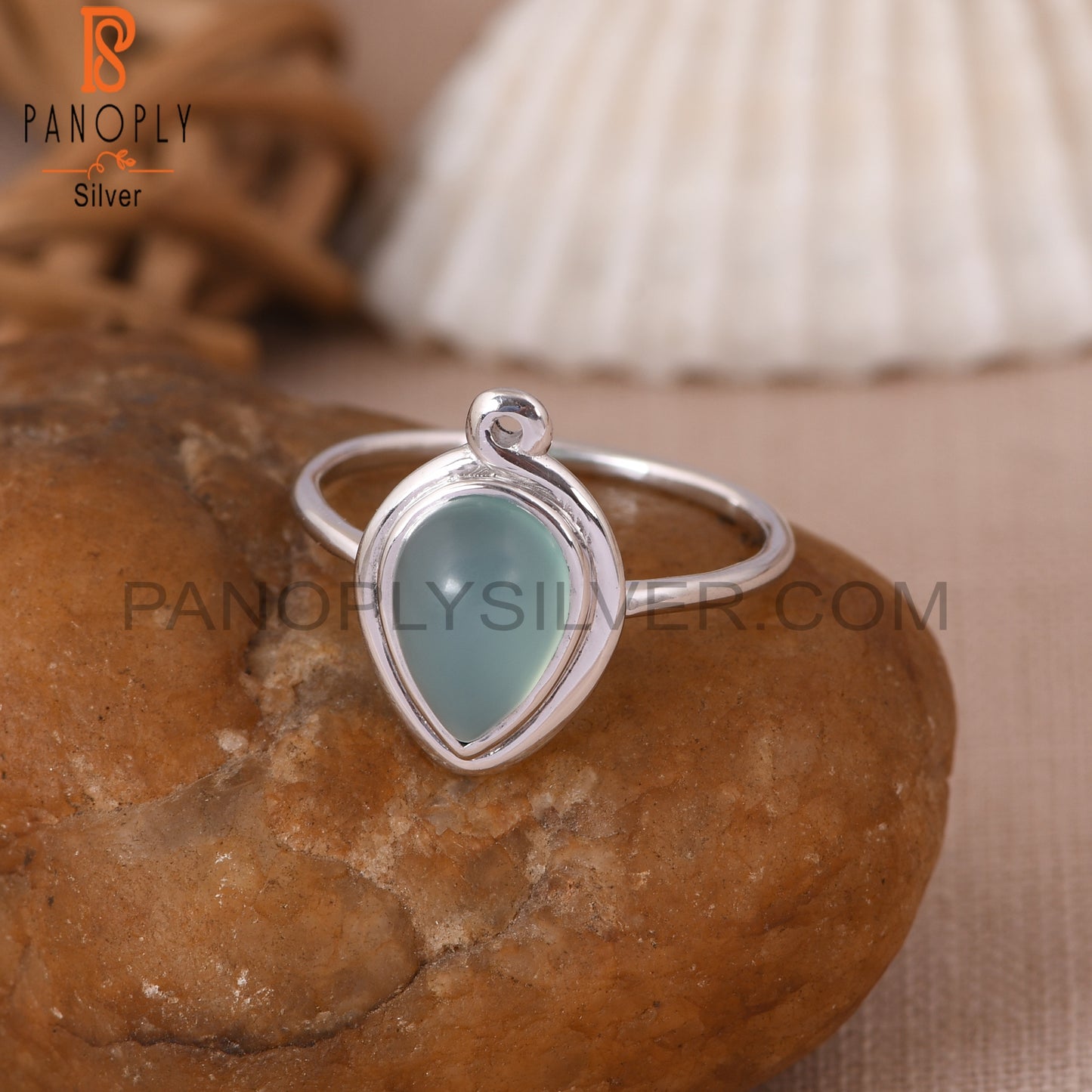 Aqua Chalcedony Gemstone Pear Rings For Women