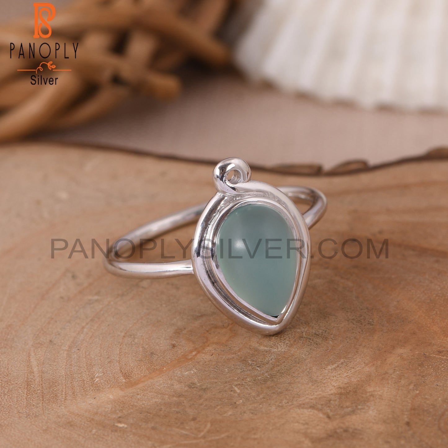Aqua Chalcedony Gemstone Pear Rings For Women