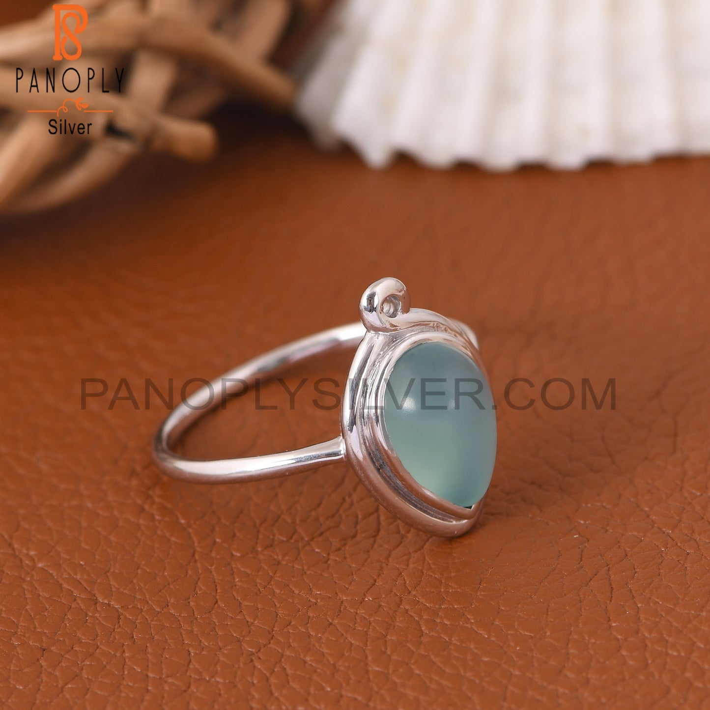 Aqua Chalcedony Gemstone Pear Rings For Women