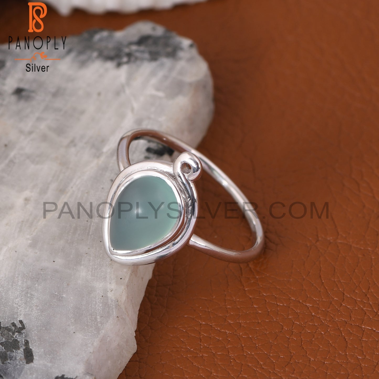 Aqua Chalcedony Gemstone Pear Rings For Women