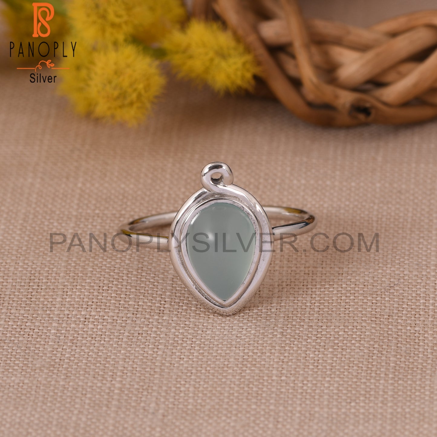 Blue Chalcedony 925 Silver Pear Women's Promise Rings